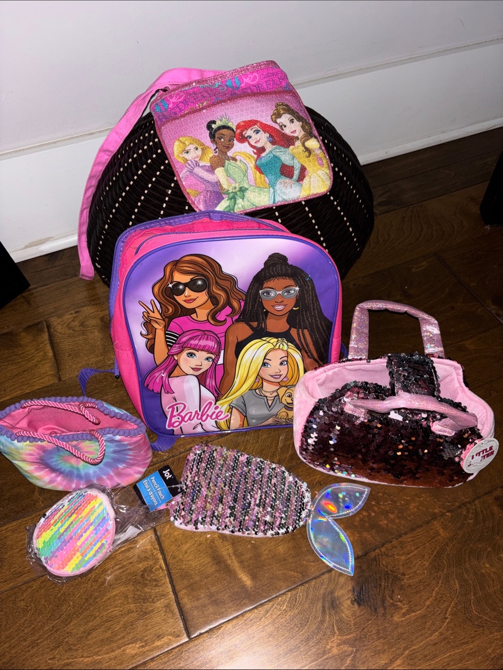 Barbie Pink and Purple Character Backpack with Sequin Purse and Accessories